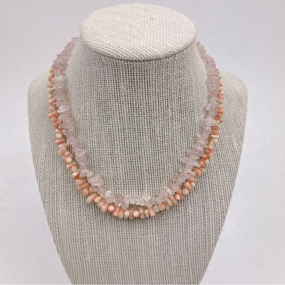 Coral Angelskin Necklace and Rose Quartz Necklace